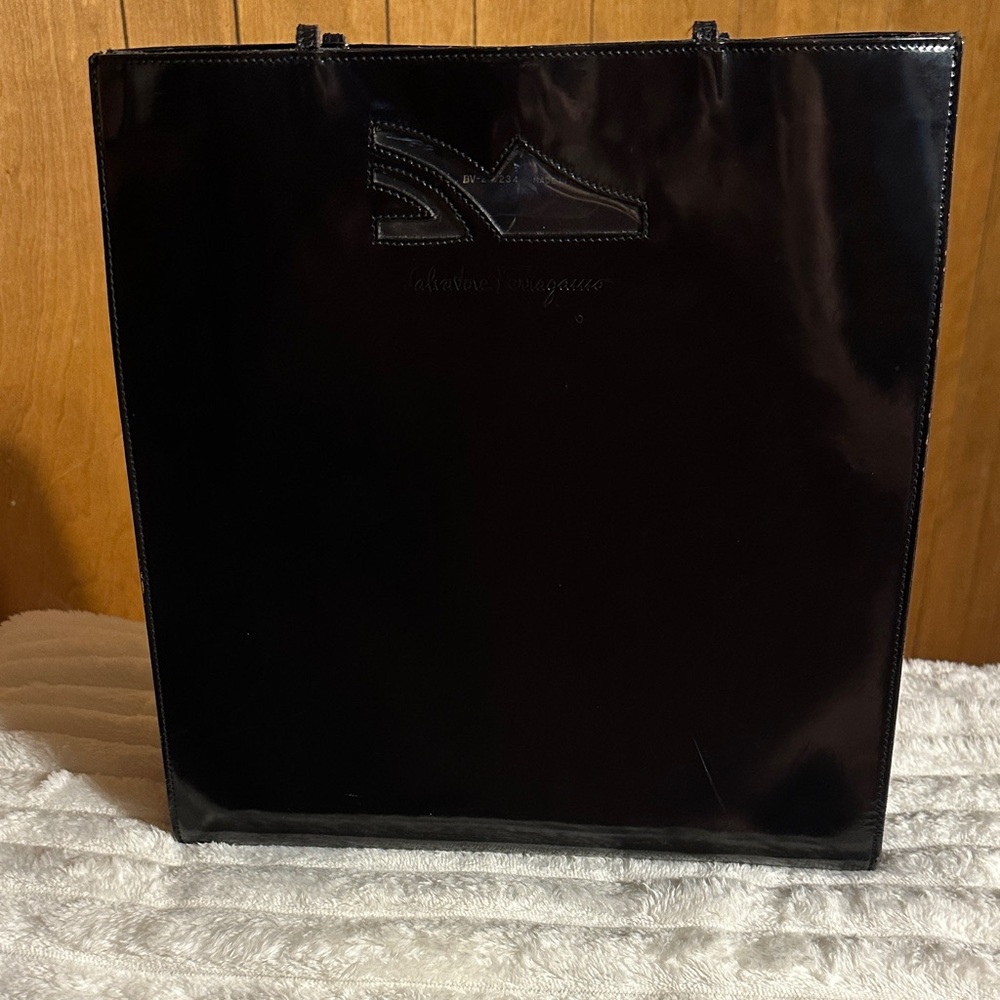 Salvatore Ferragamo Glossy Black Leather Bag